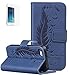 Produktbild ISENPENK Apple iphone 5/5s/SE Flip Case,Original Flip Bookstyle Cover Wasserdicht Shockproof Anti Slip Protection Leather Case,Feder Print Muster Pattern Wallet Case mit Intern Karte Schlitz,Anti-Sturz Stoßfest Stoßdämpfend Triangle Hemming Wallet Tasche,Magnetic Closure Schutzhülle mit Standfunktion und Handy Gürtel für Apple iphone 5/5s/SE 4.0Zoll-[blau]+Panzerglas Folie/Displayfoile/Displayschutzfolie