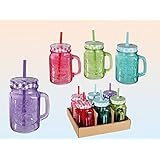 Trinkgläser farbig mit Deckel und Trinkhalm 4 Gläser Set a