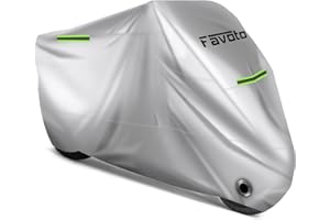 Favoto Funda para Moto Cubierta de la Motocicleta 210D Oxford Sellado Térmico de Costura a Prueba de Polvo Lluvia Viento Hojas Excrementos de Aves al Aire Libre, XXXL 265x105x125cm Plata
