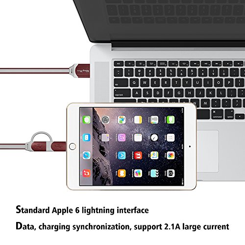 Kingyou 2 in 1 Lightning USB Kabel 1m Ladekabel USB Datenkabel geeignet für iPhone 6plus iPhone5c 5s iPad und Huawei Samsung Sony Usw Android Smartphones (Rot) - 5