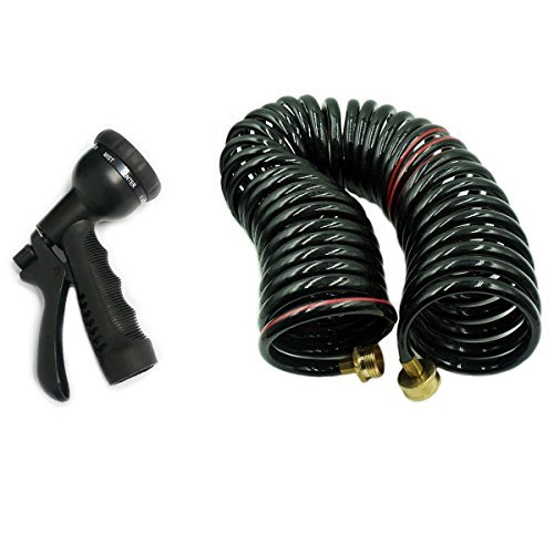 Vhccirt Kit Flexible d'arrosage 15m 50ft- Tuyau Spiralé, Idéal pour Balcon/Terrasse/Cour Aucun Enroulement/Déroulement Se Rétracte Automatiquement Lance Incluse