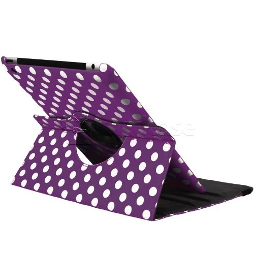 MadCase Apple iPad 4 (mit retina display) Stilisch Muster PU Leder Rotierend Smart Ständer Schutzhülle – kompatible mit iPad 2 und iPad 3 einschließlich Displayschutzfolie & Eingabestift – Gepunktet – Dunkel Lila - 7