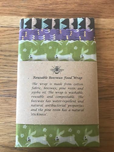Three 30cm square beeswax wraps (colours shown) - an alternative to cling film