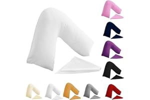 Buzzbuy Funda de almohada en forma de V, 100% polialgodón, soporte de espalda y cuello, ortopédica, embarazo/lactancia, solo funda de almohada en V (blanco)
