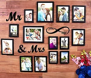 Art Street MDF Plaque You Me Infinity -Mr and Mrs Individual Wall Photo Frame for Couples (6-6X8, 6-4X6, 2-8X10, Black) - Set of 14