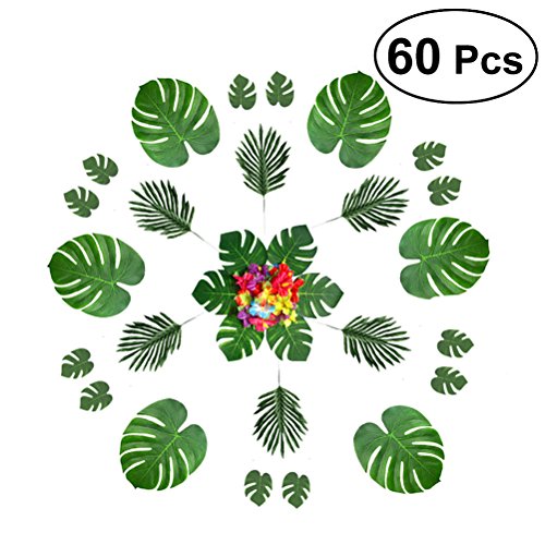 Preisvergleich Produktbild BESTOYARD Palmblätter und Hibiskus-Blumen für Hawaiische Luau Party Supplies Dschungel Beach Party Dekorationen 60PCS