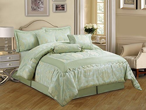 Betty 7PC Jacquard Quilted Bedspread Comforter Bedding Set - Double &amp; King Size (Double, Betty Light Green)