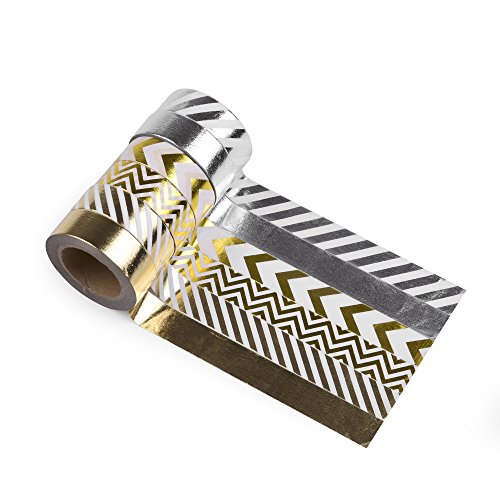 Jumbo-Set Washi Tapes, Gold und Silber, 6 x 10m, 60 Meter Washi-Tape