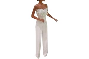ZYUEER Combinaison Femme Chic, Combinaison Bustier Sans Manches Sexy Combishort Longue Soiree Mariage Jumpsuit One Piece Playsuit Ceinturée à Taille Haute