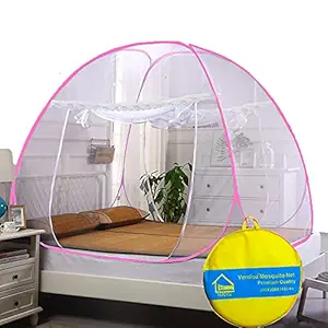 VERDIOZ WITH DEVICE Mosquito Net Foldable Double Bed | King Size | Queen Size for Baby | Kids | Adult, 100% Ventilation | Visibility with Free Saviours - Pink
