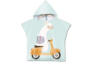 DOTBUY-SHOP DOTBUY Poncho Telo Mare con Cappuccio per Bambini, Asciugamano da Bagno Poncho Stile in Microfibra Stampa Alpaca Cartone Animato, Estate, Nuoto, Spiaggia, Accappatoio (Verde,60x80cm)