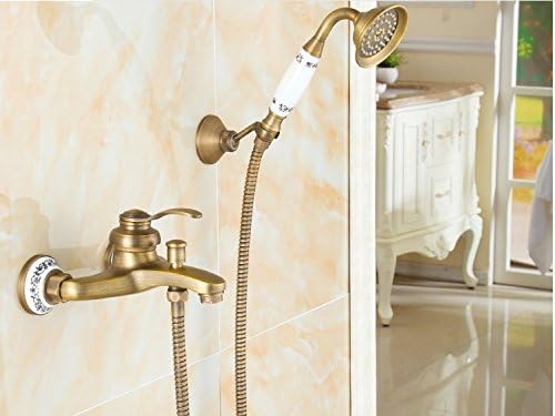 Copper antique vintage continental water simple shower hand shower bath faucet bathroom wall-mounted shower head,Blue and white porcelain