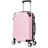 RAYKONG Cabin Suitcase ABS 55x40x20cm (40L) - Small Hand Luggage Trolley - 4 Double Wheels 360&deg; Swivel - Light Pink