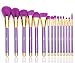 Qivange Makeup Brushes, Professional Vegan/Synthetic Makeup Brush Set Foundation Blush Eyeliner Eyeshadow Makeup Brush Kit + Cosmetic Bag, Purple with Gold (15 pcs)
