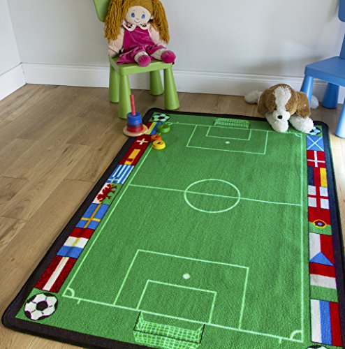 Kids Euro Football Mat Fun Non Slip Childrens Green Footie Rugs 100cm x 150cm