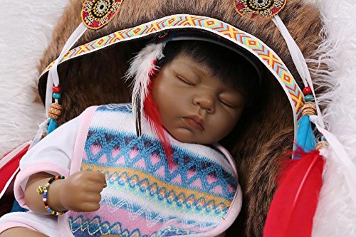 Nicery Reborn Baby Doll Indian Style Black Skin 22inch 55cm Silicone Vinyl Magnetic Mouth Lifelike Boy Girl Toy Sleeping Blanket Eyes Close A3UK