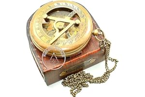 Samara Nautical Brass Sundial Compass with Leather Case and Chain - Push Open Compass - Steampunk Accessory - Antiquated Finish - Beautiful Handmade Gift -Sundial Clock 01