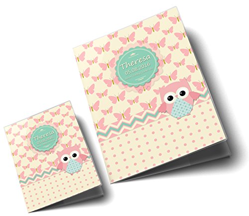 U-Heft Hülle SET Eule Schmetterling Untersuchungsheft Hülle & Impfpasshülle personalisierbar mit Namen & Geburtsdatum - 2