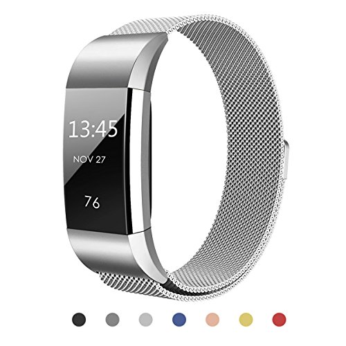 Kutop Fitbit Charge 2 Armband, Milanese Loop Edelstahl Band Ersatzband mit einzigartiger Magnetverschluss Verstellbares Uhrenarmband für Fitbit Charge 2
