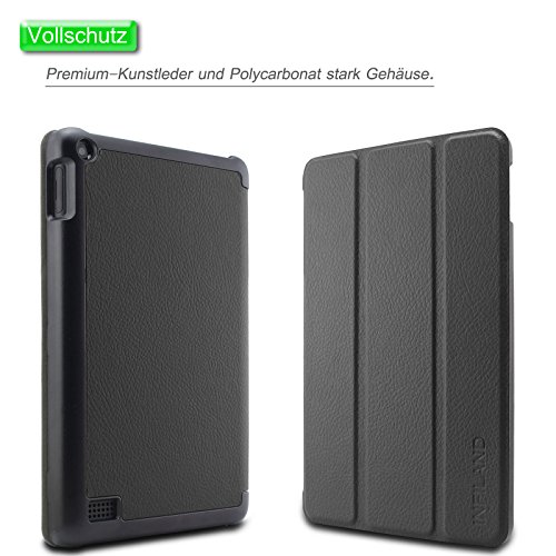 Fire 7 Zoll 2015 Hülle Case, Infiland Fire 7 Zoll Huelle Ultra Dünn Tri-Fold Muschel PU Leder Ultra Schlank Superleicht Ständer Shell Cover Schutzhülle Etui Tasche für Amazon Fire 7 Zoll 2015 (7-Zoll-Tablet, 5. Generation – 2015 Modell)(Schwarz) - 2