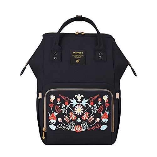 Preisvergleich Produktbild SUNVENO Große Kapazität Babytasche Baby Wickeltaschen Wickelrucksack laessig wickelrucksack Multifunktions Wasserdicht Wickelrucksack Mama Rucksack(Blume Schwarz)