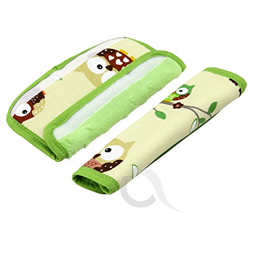 UNIVERSAL padded Harness Seat belt Strap Cover REVERSIBLE (cream owl/ green))
