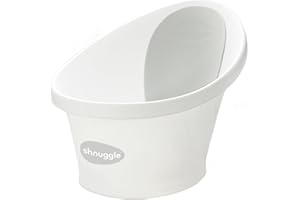 Shnuggle Newborn Baby Bath | Built in Support Bump and Soft Backrest | Suitable from Newborn | Bath Seat Support Includes Plug | White with Grey backrest