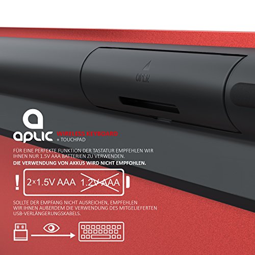 CSL – Wireless Slim Tastatur mit Touchpad | 2,4Ghz Multimedia Keyboard im Slim Design | Multitouch-Gestensteuerung | QWERTZ (deutsches Layout) | 80 Tasten | inkl. USB-Verlängerungskabel | rot - 4