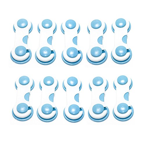 10 Adhesive Child Kids Baby Safety Cabinet Door Fridge Drawer Cupboard Lock Blue