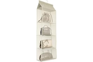 Dearjana Porta Borse da Armadio, Traspiranti Organizzatore Borsa Armadio per Armadio Camera da Letto con Gancio, Risparmiare Spazio, 4 Tasche, Portaborsa Armadio, 1 Pezzi Beige