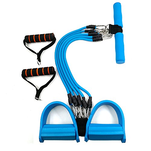 Sunmoch Multifunktionale Bauchtrainer Latex Schlauch einstellbar Fußpedal Zugseil 5 Aktien Knirscht Fitness Seil