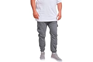 URBAN CLASSICS Pantalón jogging Cargo con bolsillos de parche 2 laterales y 2 traseros, ajuste slim fit, color liso, cintura cordón, puños elásticos, distintos colores, tallas XS - 5XL