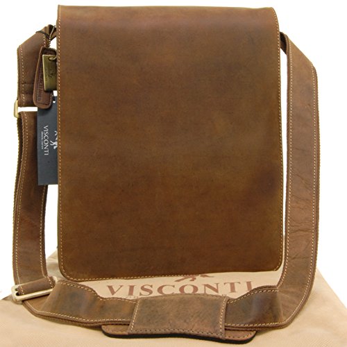 Große braune Organizer-Umhängetasche aus Leder von Visconti (18410) - GRÖßE: B: 25 H: 30 T: 7 cm