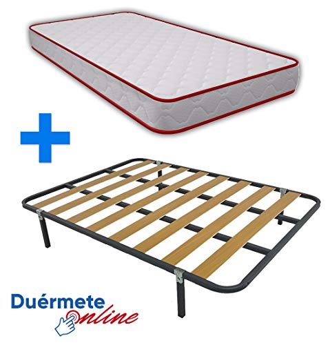 Duermete Cama Completa con Colchón Juvenil Vale Reversible + Somier Basic + 4 Patas, Conjunto, 90x190