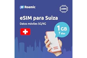 Roamic eSIM Suiza para Viajeros - eSIM para Suiza - Datos Móviles en 5G/4G y Conexión de Alta Velocidad (1GB - 7 Días)
