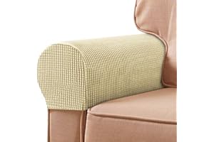 NEKOSUKI Arm Rest Covers Set, Set of 2 Stretch Armchair Covers for Arms, Spandex Polyester Sofa Arm Caps Non Slip Armrest Covers for Chairs Furniture Protector (Beige)