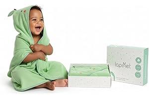 Lapinet 100% Organic Cotton Luxury Baby Hooded Bath Towel, Boy & Girl Gender Neutral Green Apple Fruit Design, Soft & Absorbent Infant Essential, New Parent Gift for Newborn to Toddler 75x75cm