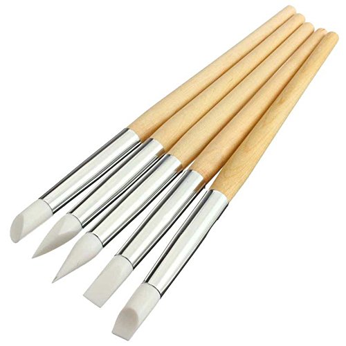 5 Pcs DIY Silicone Head Wooden Handle Nail Art Carving Painting Design Gel Brush Pen Nail Art Salon Tool Set