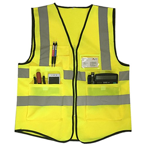 Panegy Warnweste Reflektierende Weste mit Taschen Reißverschluss – Neon Gelb Größe S - 3