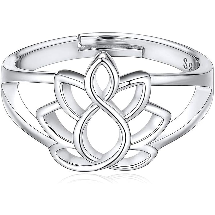 ACJNA Just Breathe Moonstone Lotus Rings 925 Sterling Sliver Yoga Ring For Women Inspirational Jewelry Encouragement Gift For Women