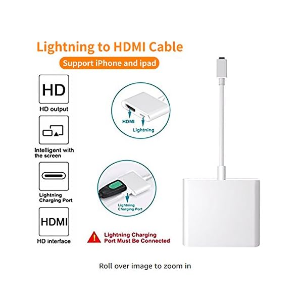 Saiwill HDMI-Adapter, Digital-AV-Adapter mit iPhone-Ladeanschluss, Kompatibel mit iPhone, iPad, iPod Touch, für HD-TV-Monitor Projektor 1080P Support iOS 12 und früher – Bild 3