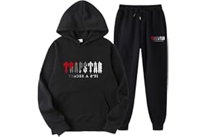 YiLianDa Chándal Hombre, 2 Piezas Conjunto de Chándal Unisexo, Chandal con Impresión de Trap Logotipo, Sudadera con Capucha y con Pantalones, Tallas S-3XL