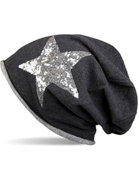 styleBREAKER Beanie Mütze mit silbernem Pailletten Stern und Rollrand, Damen 04024056