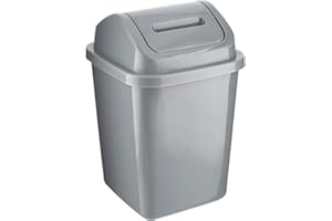 VIVAAS 5L Bathroom Bin Swing Top Dust Bin Plastic Waste Paper Basket Rubbish Trash Can Square Small Swing Top Desktop Kitchen Bathroom Garbage Office Dustbin 5 Litre (Grey)