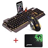 Technologie Orange Gelb LED Hintergrundbeleuchtung Multimedia Ergonomische USB Gaming-Tastatur kommt mit einem Telefonständer und einem leichteren Ständer