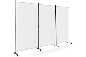 ‎COSTWAY COSTWAY Raumteiler auf Rollen, Paravent, Trennwand faltbar, aus Stoff, Sichtschutz für mehr Privatsphäre und Flexibilität (Weiß, 262 x 180 cm)