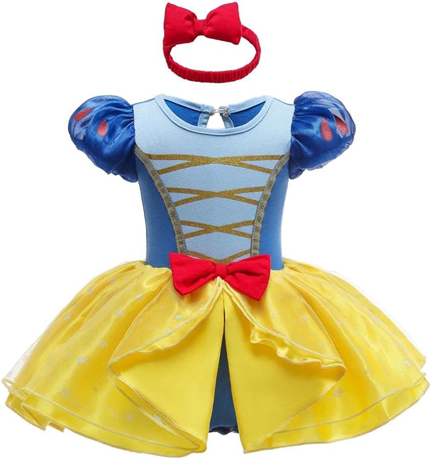 Lito Angels - Mono tipo pelele, disfraz de princesa para bebé y niñas con diadema con lazo, para fiesta de cumpleaños, Halloween