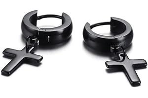 LAFATINA Dangling Cross Hoop Earrings Set for Men Women Stainless Steel Piercing Cross Dangle Hinged Huggie Ear Jewelry Wearing Graduation Christmas Easter