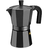 Monix Vitro Noir | Italian Coffee Maker 12 Cups | Suitable for glass ceramic, gas and electric, heat resistant handle
