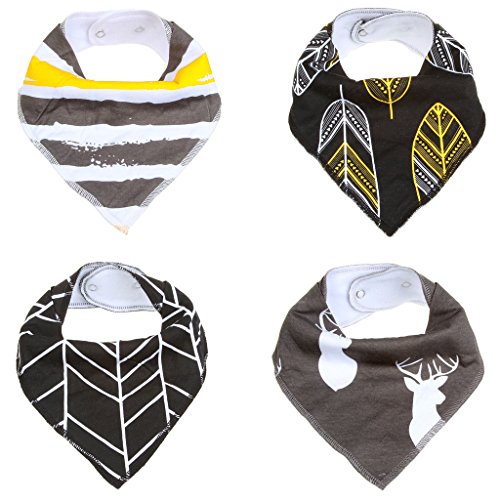 Baby Unisex Bandana Drool Bibs , ivencase Leaf Pattern Absorbent Cotton Cute Baby Gift Sets Feeder Bib for Boys & Girls (4-Pack Set)